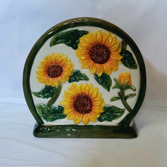 KK Merchandise Vintage Ceramic Sunflower Napkin Holder - Picture 1 of 11